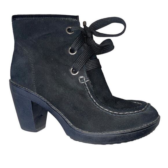 R2 black suede bootie ankle boot lace up block heel SZ 7.5  chunky heel witchy - Picture 9 of 9